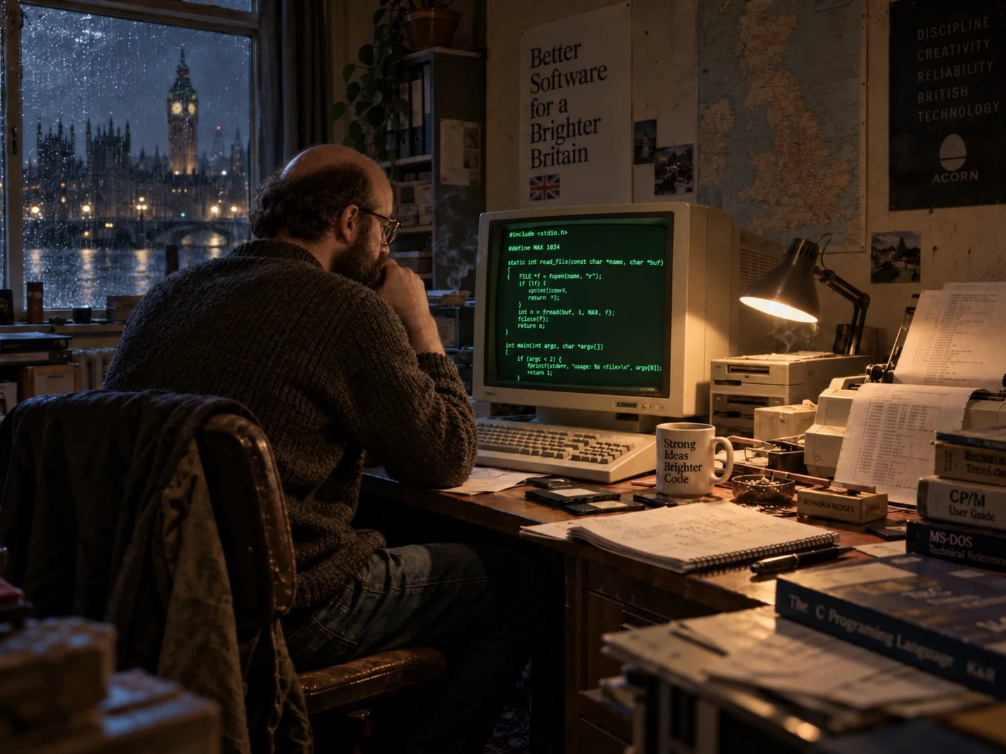 Developer working at a vintage computer