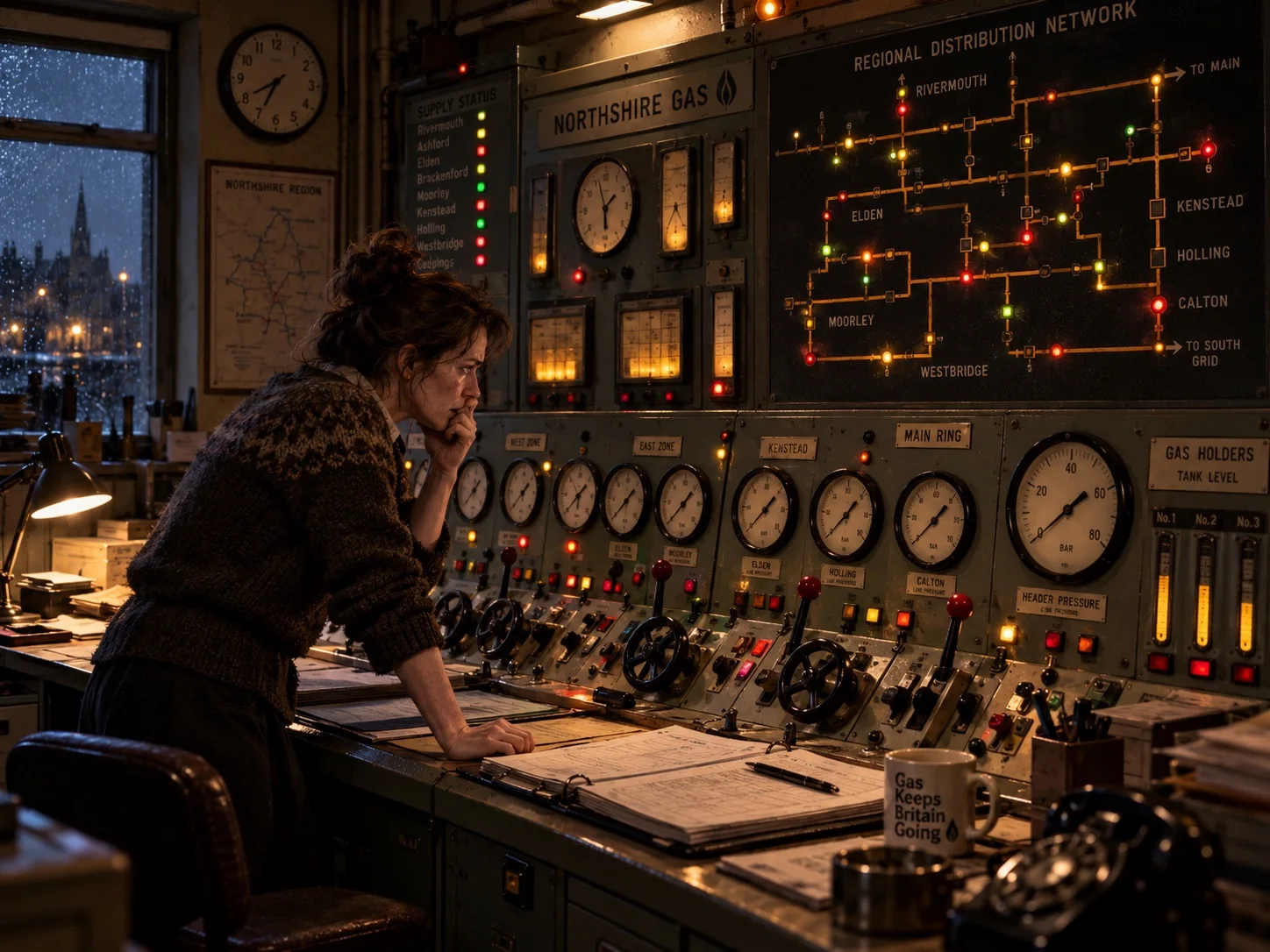 Operator at an analogue infrastructure control desk